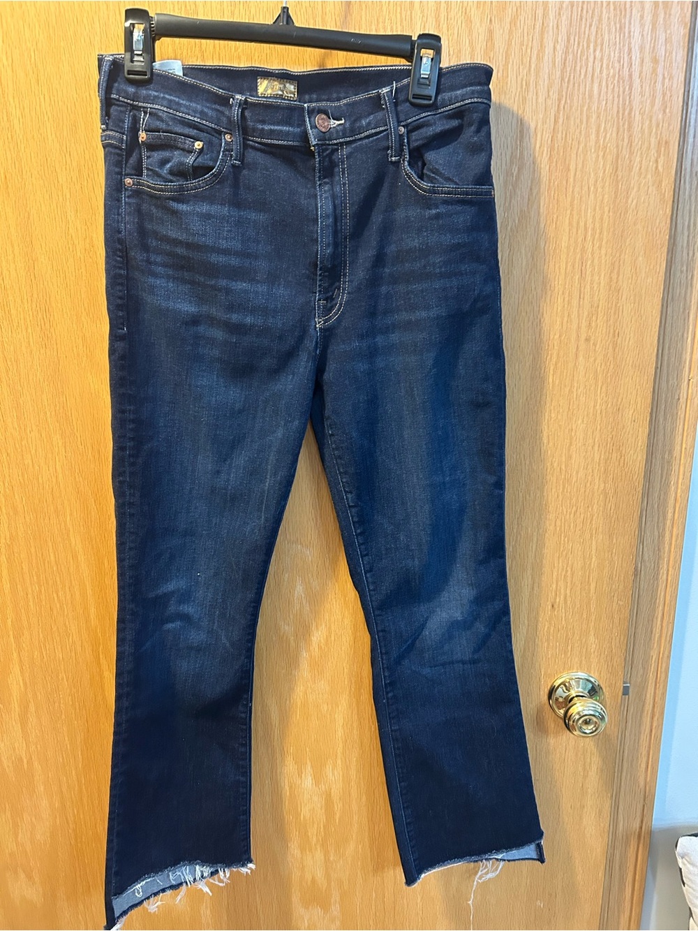 MOTHER Dark Blue Raw Hem Straight Jeans